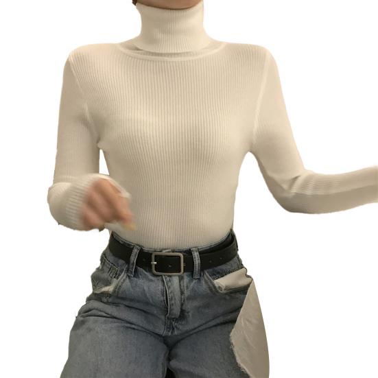 Женские вязаные топы с высоким воротником, с длинным рукавом, однотонные, базовый свитер, прилегающего кроя, вязаные пуловеры, осенне-зимняя одежда