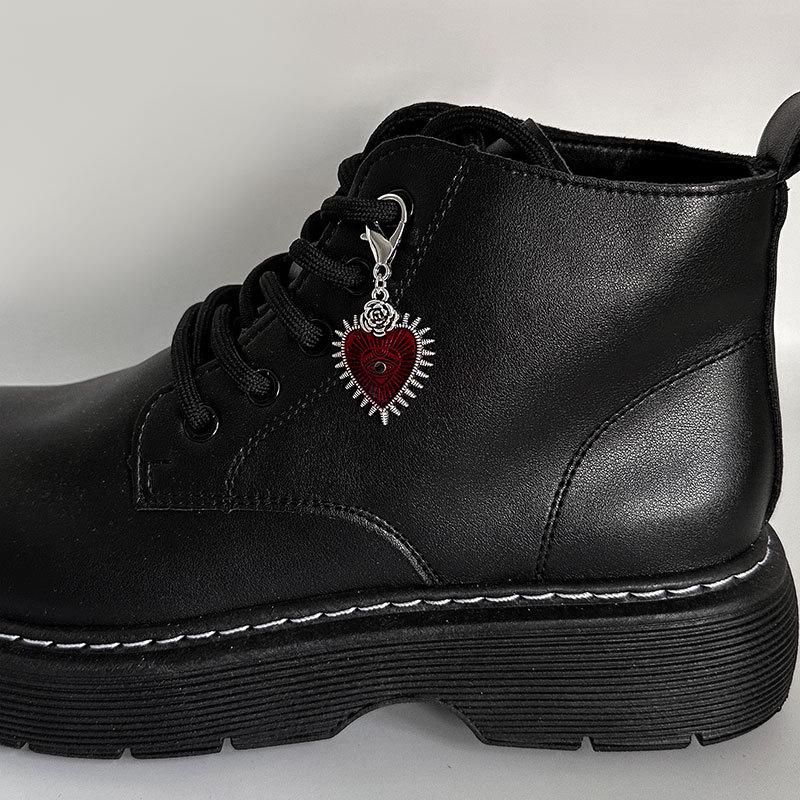 Gothic Devil's Eye Heart Buckle Martin Boots with Dark Metal Pendant