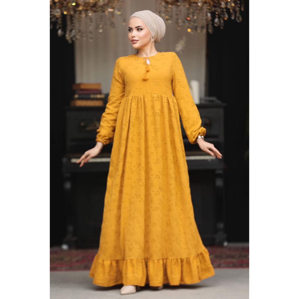 Laced Beige Hijab Dress 23201beige