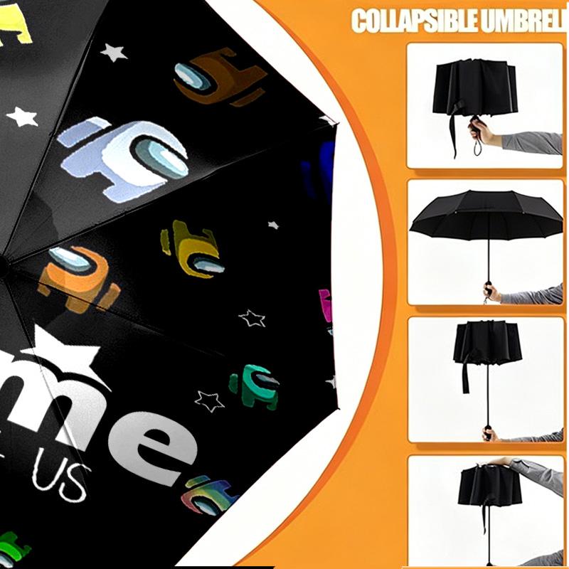 Custom Name Personalized Among Us Print Umbrella, Auto Open Close, 8‑Rib Sturdy Frame, Commute Camping Hiking Use, Birthday Gift