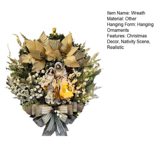 Венок Святого Семейства, рождественский венок с искусственными ягодами, шишкой, зимний религиозный венок на входную дверь с фигуркой Иисуса для дома