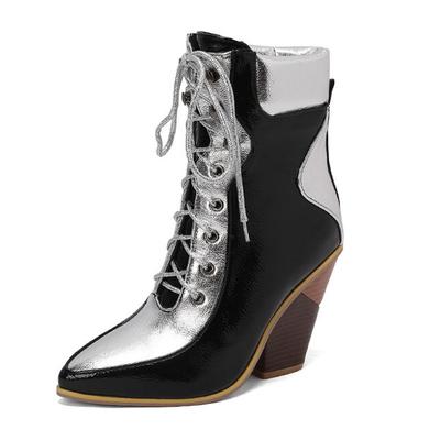 Женские ботильоны на танкетке Обувь Осень Зима Танкетка Шнуровка Короткие ботинки Пэчворк Высокий каблук Ботинки для женщин WSH4936