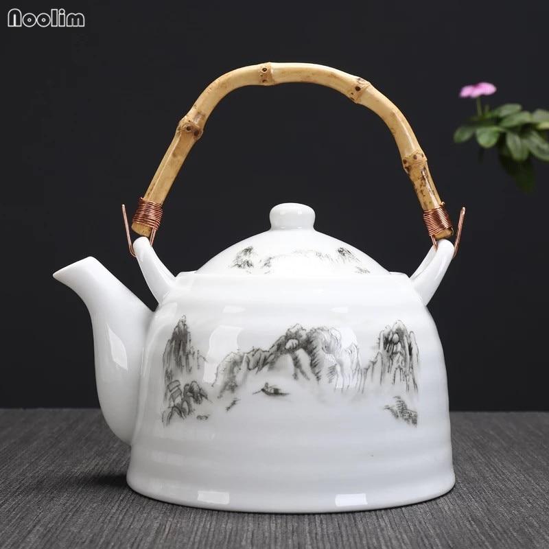 Large Capacity Ceramic High Temperature Teapot with Handle and Filter White Porcelain Restaurant Tea Pot