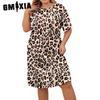Женская мода лето-весна бабочка сердце леопардовый принт большой размер с коротким рукавом и круглым вырезом свободные повседневные ночные рубашки платья