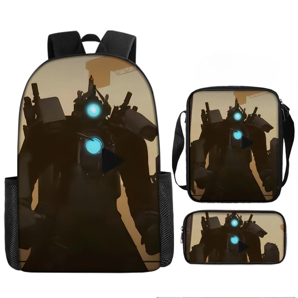 Cartoon Skibidi Toilet Printed Backpack Child Schoolbag Shoulder Bag Pencil Bag