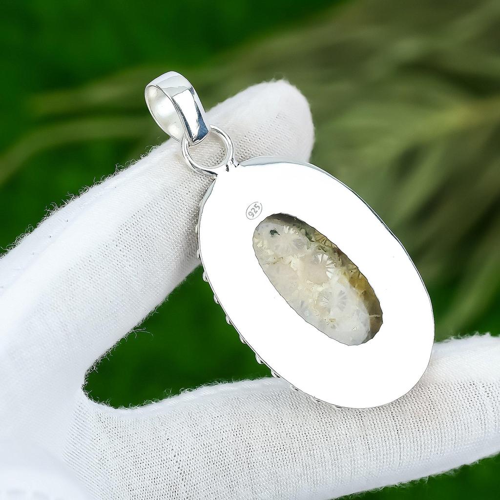 Распродажа ко Дню сестер Овальный Натуральный Ископаемый Коралл Стерлинговое Серебро Новый Кулон Ювелирное Изделие