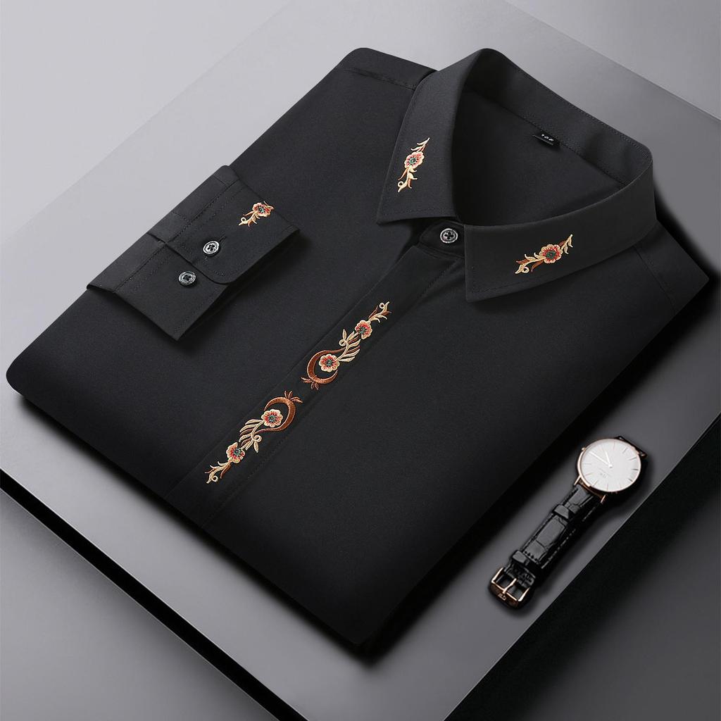 Вышитая мужская рубашка с длинным рукавом размера плюс 10XL, весенне-осенняя свободная повседневная рубашка