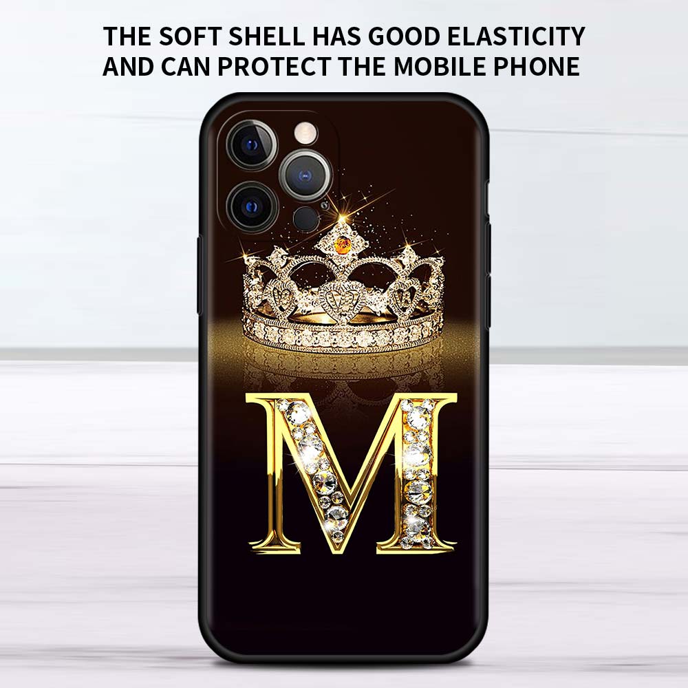 Чехол с золотым мраморным монограммой буквы для Apple iPhone 11 13 12 Pro 7 XR X XS Max 8 6 6S Plus 5 14 SE 2020 13Pro Черная крышка телефона