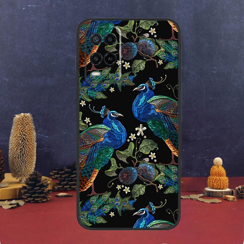 Bird Peacock Feather For OPPO A54S A74 A94 A58 A78 A98 A16 A76 A96 A15 A17 A77 A5 A9 A52 A72 A79 A53S A57S Case