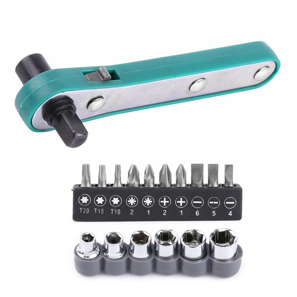 1 4  Wrench Screwdriver Ratchet Handle with Interchangeable Driver Bits and Sockets