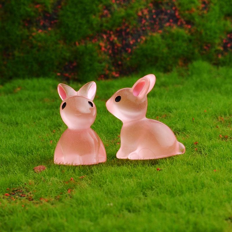 10 шт. милые мини-кролики из светящейся смолы, украшения, светящиеся в темноте, миниатюрные фигурки кроликов, микропейзаж, кукольный домик, украшение