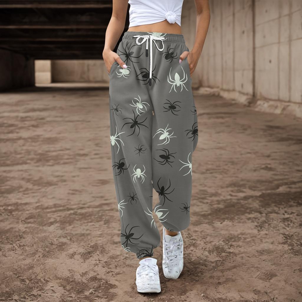 Женские спортивные штаны, мешковатые, с высокой талией, большие размеры, спортивные штаны с карманами, напечатанные брюки, брюки для женщин