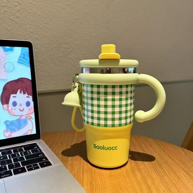 Kids Insulated Stainless Steel Water Bottle With Handle Straw 600ml Cartoon Design School Travel