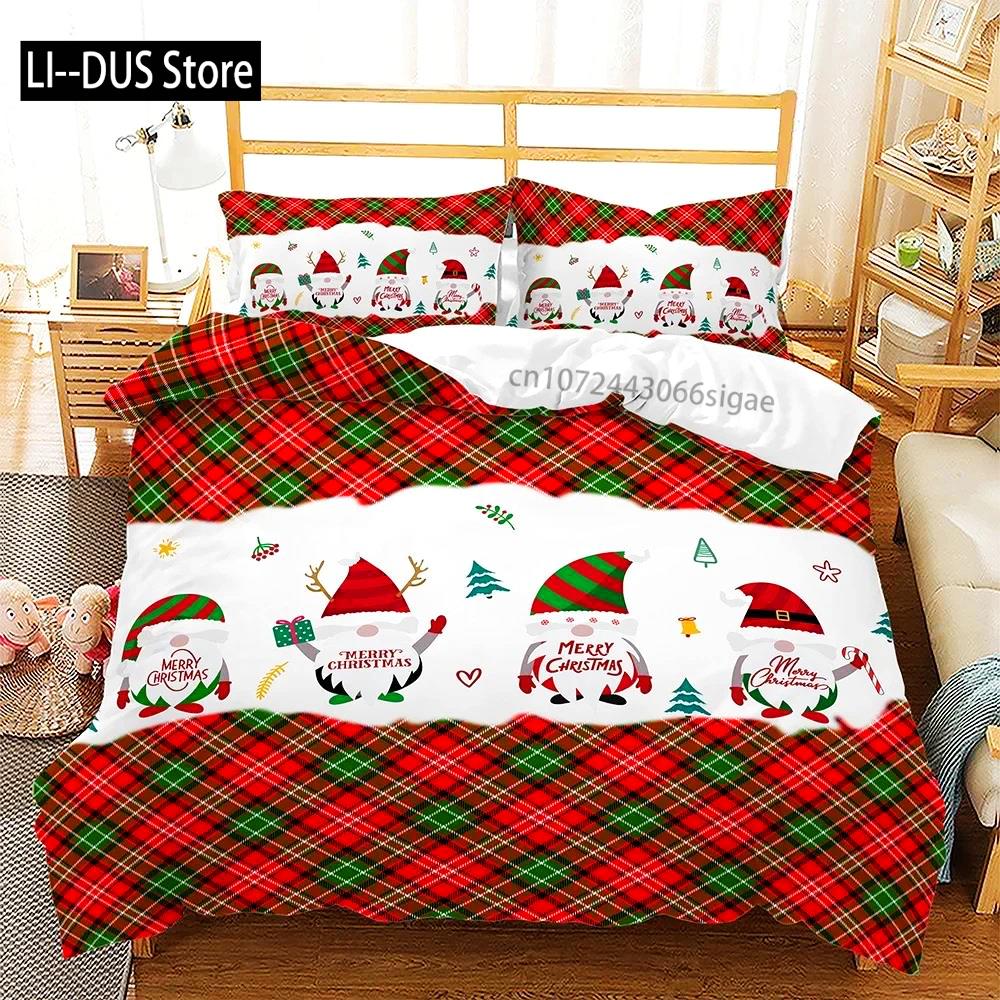 Navidad Plaid Merry Christmas Tree Пододеяльник Twin King Festival Santa Deer Комплект постельного белья из полиэстера Одеяло для взрослых Домашний декор