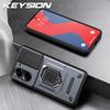 KEYSION Shockproof Armor Case for Xiaomi POCO X7 Pro Slide Camera Lens Protection Ring Stand Phone Back Cover for Redmi Turbo 4