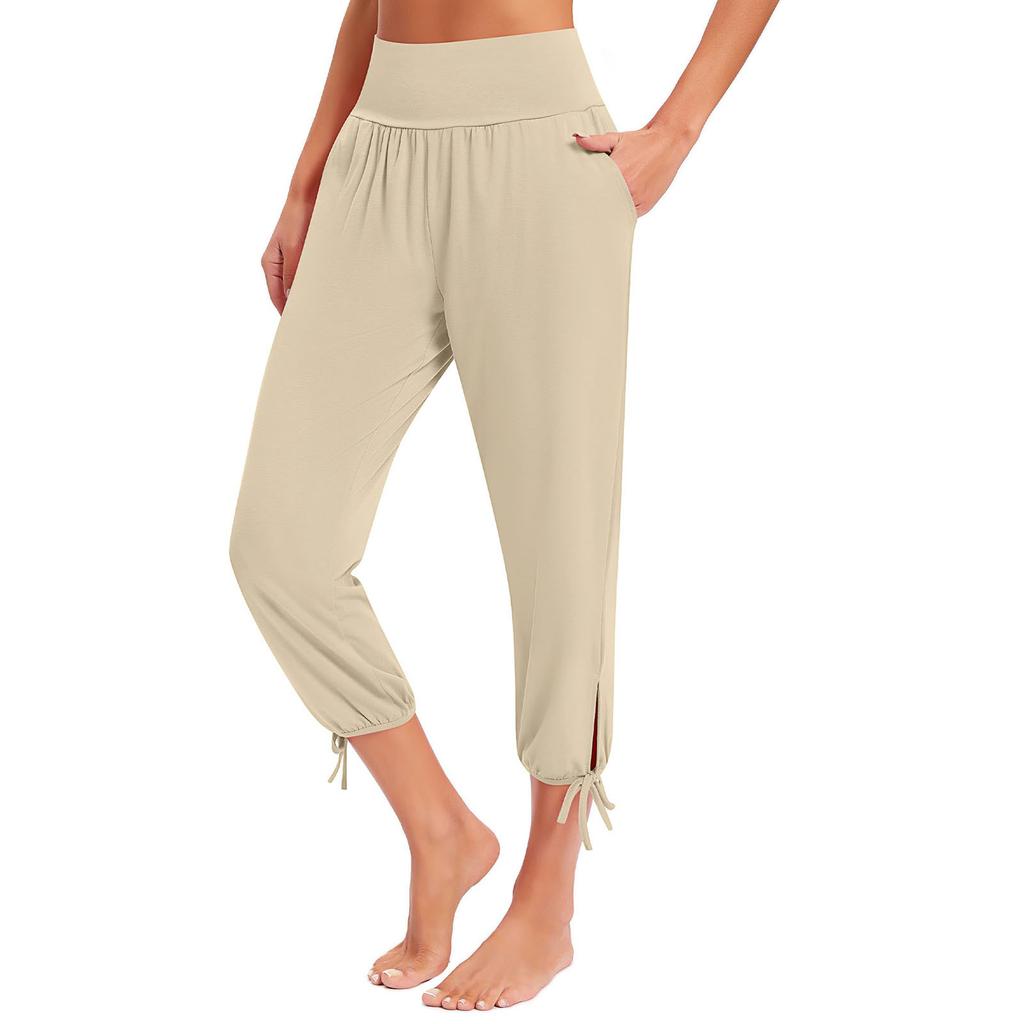 Женские модные однотонные повседневные свободные легкие брюки для йоги 9/10 с карманами
