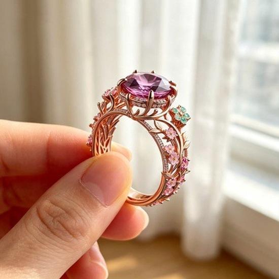 European and American luxury cubic zirconia flower ring, a Valentine's Day gift, suitable for weddings and banquets, exuding a sophisticated and