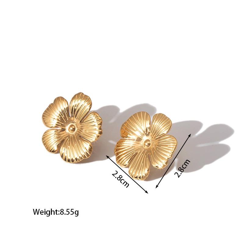 European and American INS Style 18k Gold Plated Stainless Steel Hexagonal Star Flower Leaf Earrings