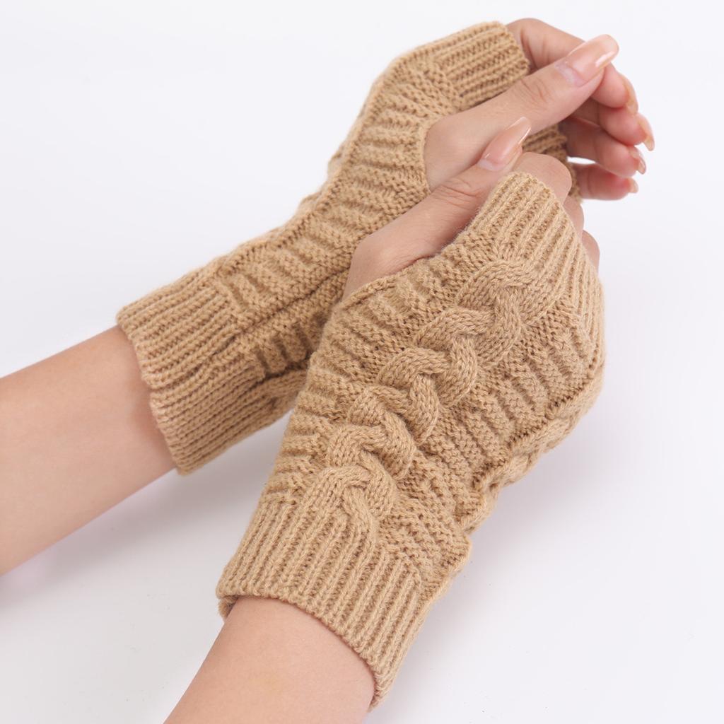 Short Twist Fashion Gloves for Men and Women In Autumn and Winter New Korean-style Knitted Woolen Half Finger Exposed Warm Wrist Guards