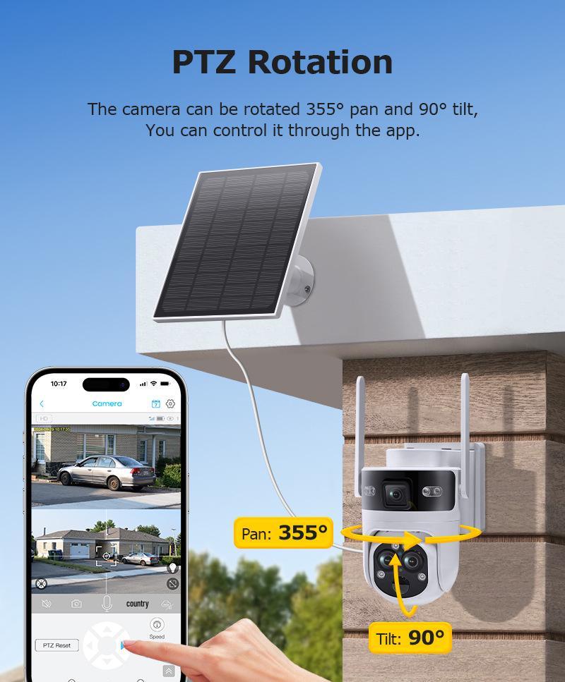 UBOX 6MP Солнечная PTZ-камера: Трехлинзовый, 4G, Низкое энергопотребление, Водонепроницаемый, 15-кратный зум для наружного наблюдения
