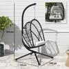 Outdoor PE Rattan Swing Chair with Foldable Basket and Cushion, Garden Patio Hanging Egg Chair with Metal Stand, Headrest for Indoor and Outdoor