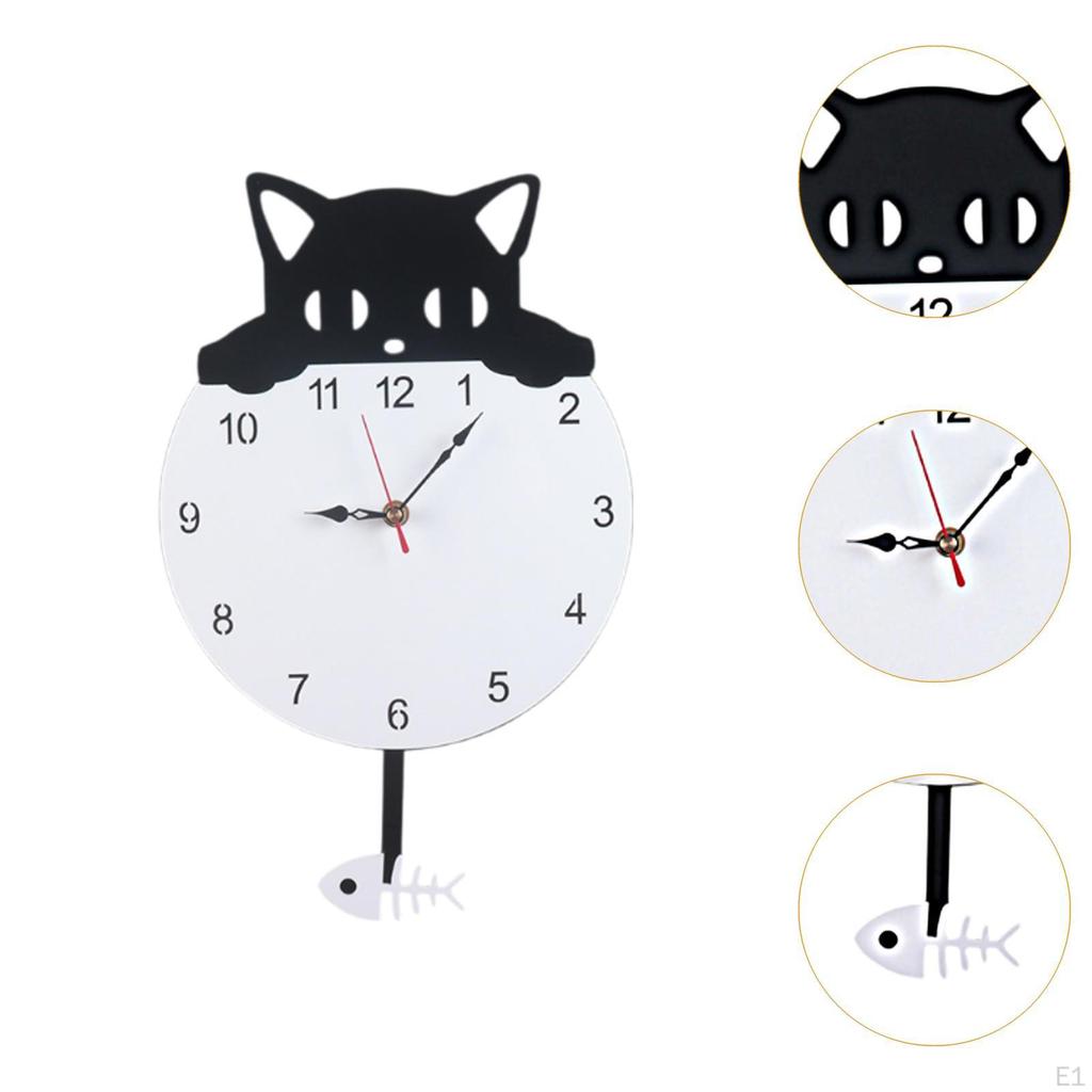 Cat Pendulum Wall Hanging Clock Silent Acrylic Modern Ornament Decorative for Living Room