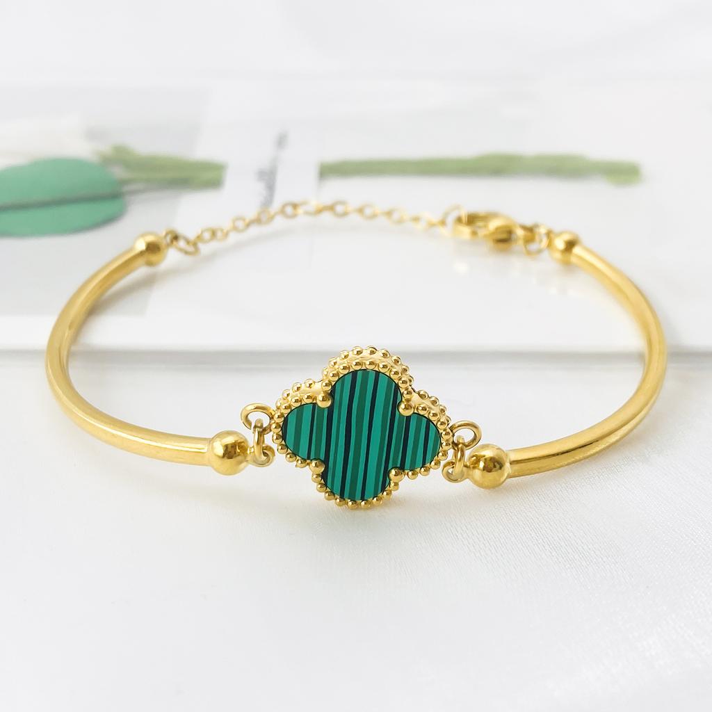 Браслет с одним цветком 'Четырехлистный клевер' 15 мм с лазерной гравировкой, вакуумное покрытие, женский браслет 'Четырехлистный клевер'