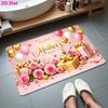 1pc Flannel Printed Non-Slip Bath Mat, Suitable for Entryway Area | Pink Roses, Golden Gifts, Balloons, Happy Mother's Day Heart Pattern | Suitable Fo