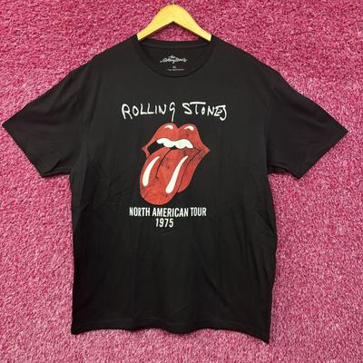 Rolling Stones Логотип Hot Lips Североамериканский тур 1975 Черная футболка