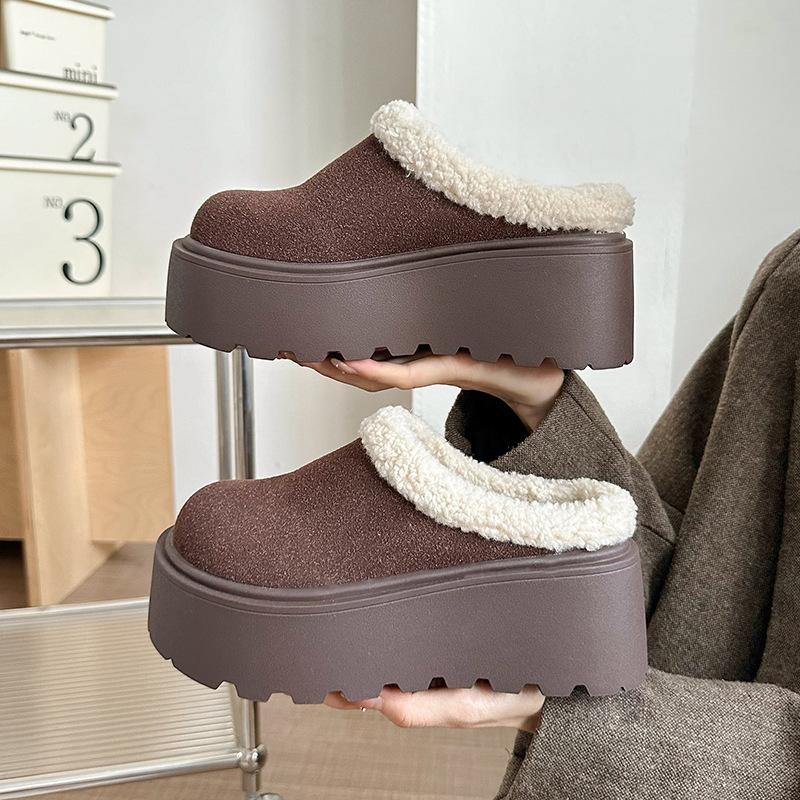 Женские теплые хлопковые тапочки-мюли на толстом каблуке, модные закрытые носки, женские удобные домашние ленивые тапочки