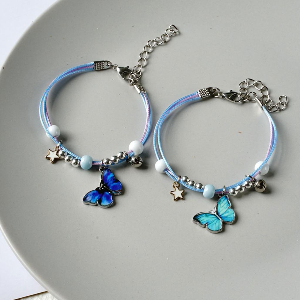 Этнические стили, регулируемый сплав, бабочка, бисерный браслет на щиколотку, с цветной ручной веревкой для женщин и девочек