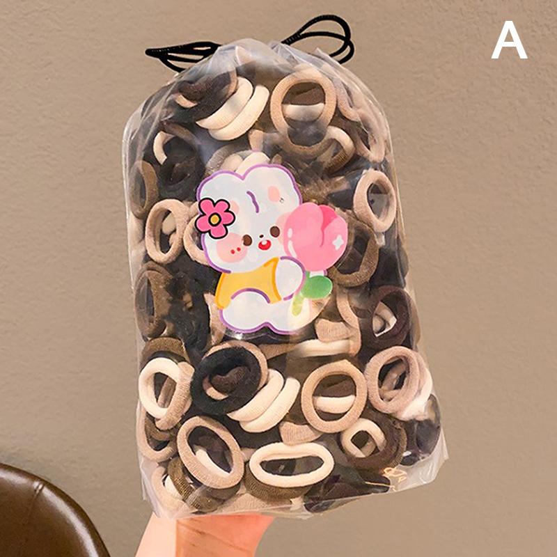 100Pcs Colorful Basic Nylon Ealstic Hair Band Kids Girls Ponytail Holder Ties