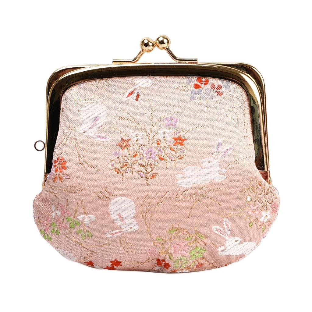 Kyoto Geibido Clasp Handcrafted by Japanese Made In Japan Dew Nishijin-ori 3.3-inch Wallet, Artisans, Pattern, (Pink, Grass)