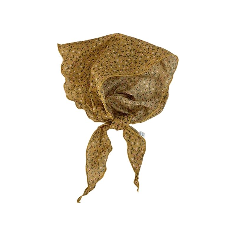 Stylish Flower Pattern Triangular Scarf Breathable Bandana Head Scarf for Women Vacation Wear Photography Accessories