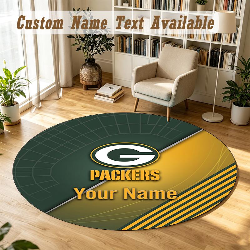 Round Rug Custom NameGreen Bay Packers Pattern Non Slip Carpet Home Floor Decor