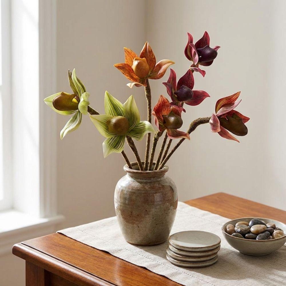 Real Touch Simulation Orchid Single Branch Imperial Slipper Orchid  Bedroom Decoration