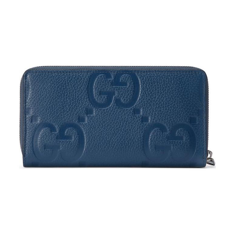 Gucci Синий кожаный кошелек на молнии с тиснением GG для унисекс, роскошный, для ежедневного использования