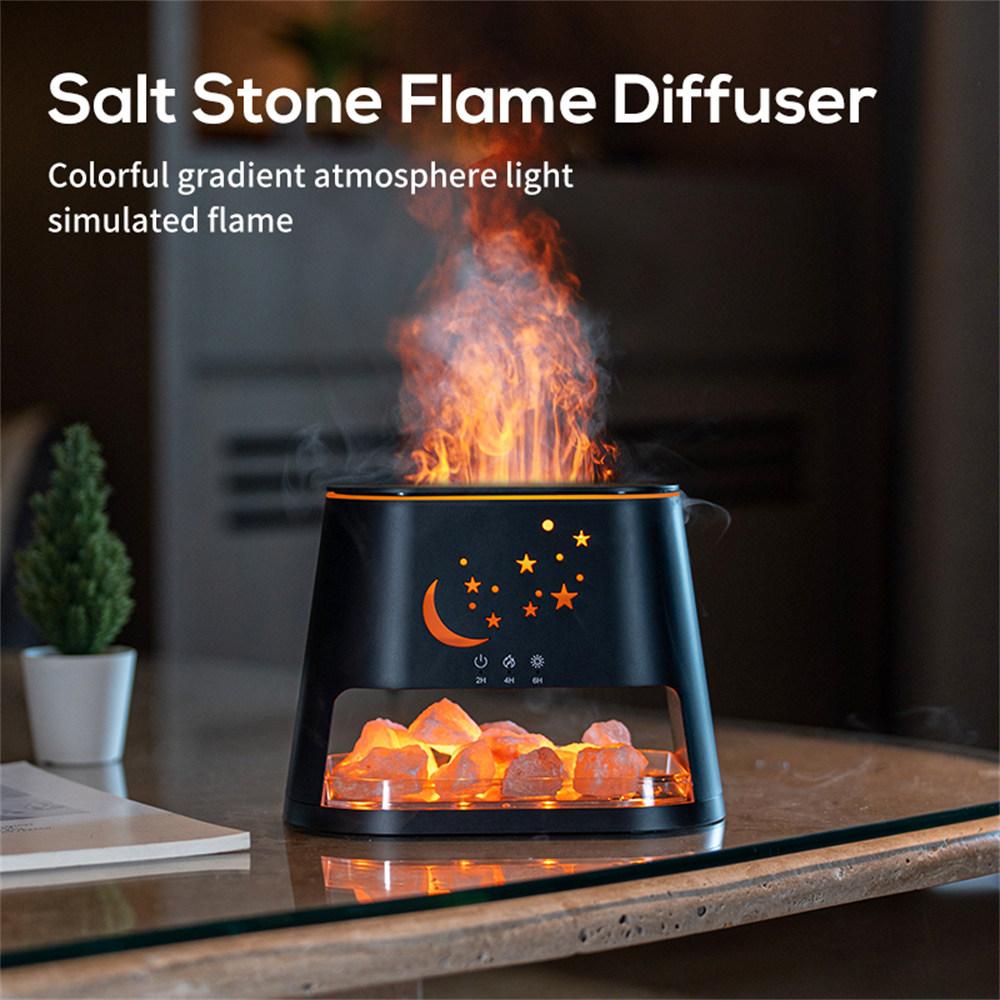 USB Salt Stone Flame Diffuser 3D Fire Effect Air Humidifier with 7 Color Lights for Home/Office Desktop