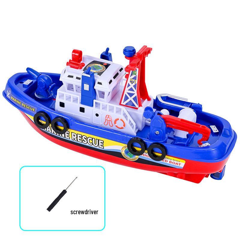 Electric Firefighting Ship Toy: Blue Model with Lights & Music for Kids' Bath Play