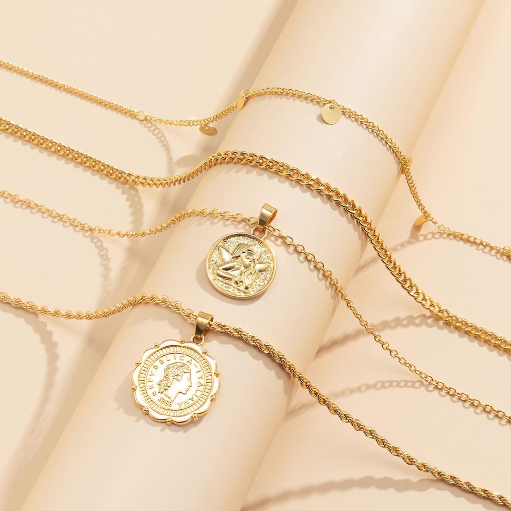 Vintage Coin Pendant Necklaces for Women Fashion Figure Long Choker Necklace Statement Jewelry Gift