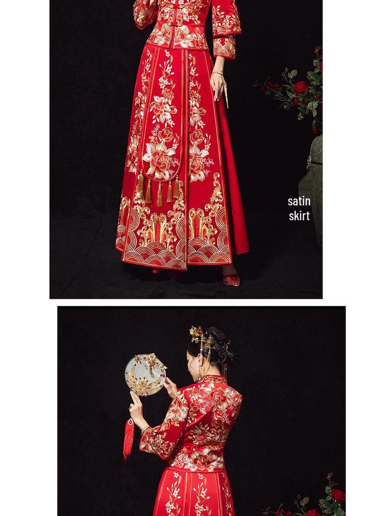 2025 Show He Bridal Gown: New Style Chinese Wedding Dress, Embroidered Maternity Gown, Toast Dress