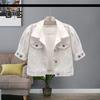 Women's Cropped Denim Jacket Short Sleeve Jean Jacket Lapel Button Down Trucker Coat Summer Casual White Thin Top