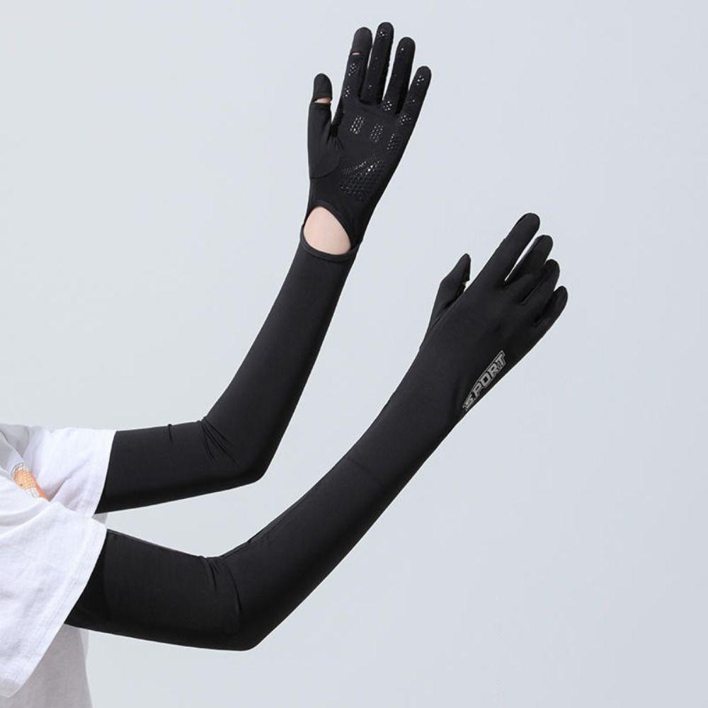 Elastic Long Ice Silk Sleeves Thin Cycling Gloves Breathable Sunscreen Arm Covers Outdoor