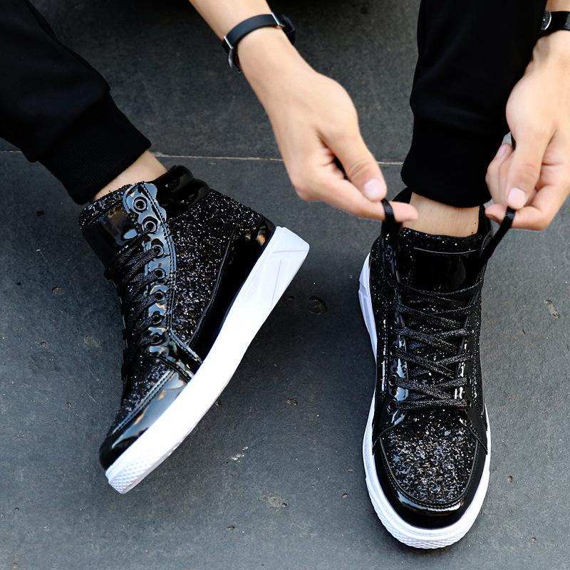 New Man High Top Sneakers Glitter Men Ankle Boots Fashion Non-slip Casual Shoes Hip Hop Men Boots