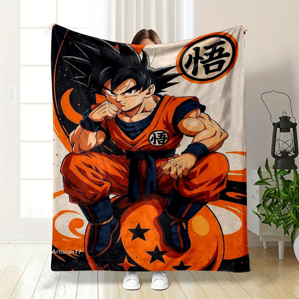 Dragon Ball Goku Sitting on Dragon Ball Flannel blanket for bedroom, living room, sofa, and nap sofas.