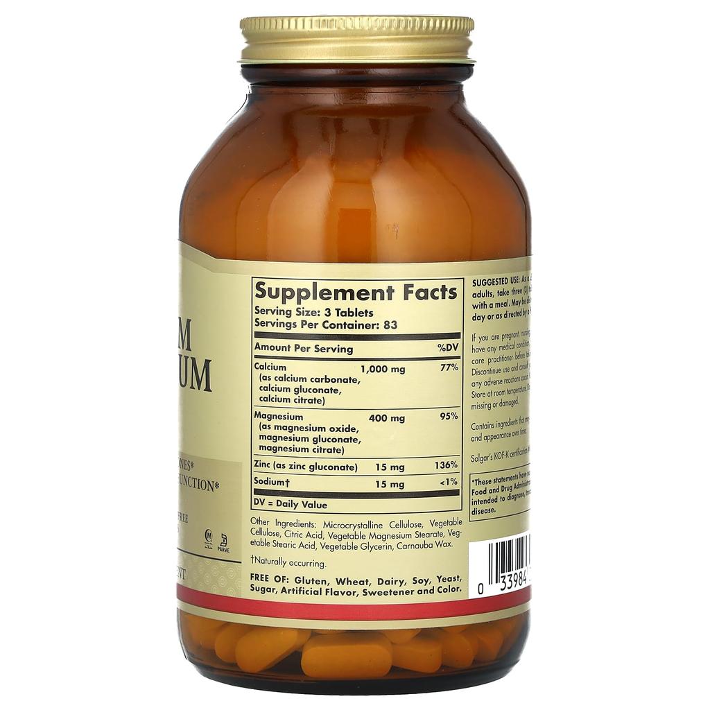 Calcium Magnesium Plus Zinc, 250 Tablets