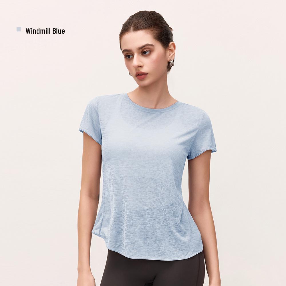 Women's Bamboo Yarn Yoga T-Shirt with Water Drop Back Design - Summer Pilates Fitness Wear