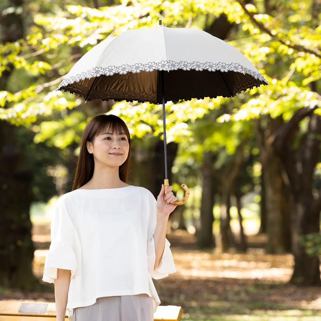 Компактный длинный зонт Cool Plus UV, блокирующий тепло и свет, с цветочным рисунком для солнца и 50см x 8 Блокировка света или более UV Класс 1 Светлый Короткий Вышивка,