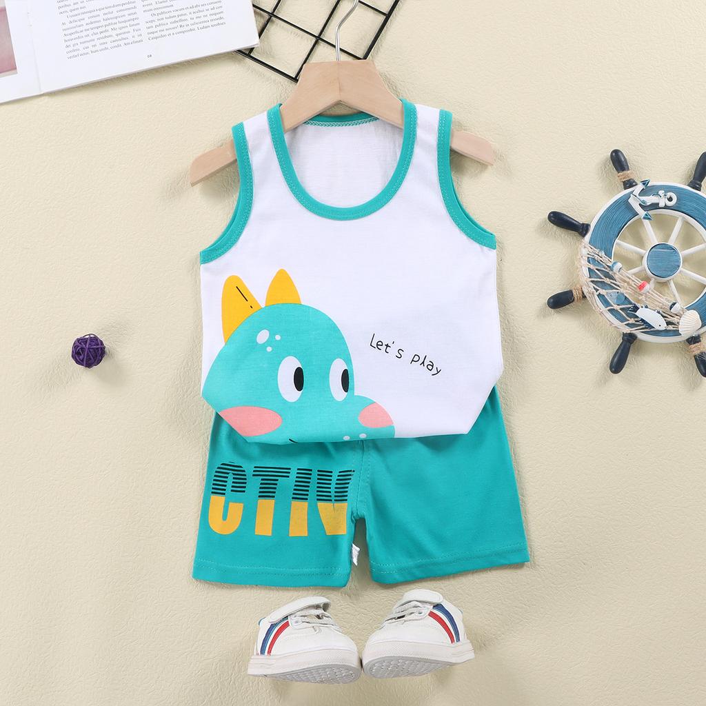 Kids Vest Set Summer Cotton Girls and Boys Vest + Shorts Set
