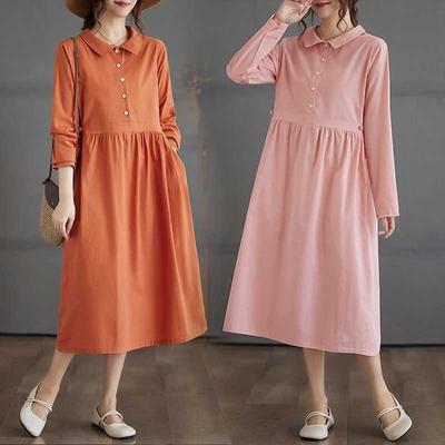 Пуловер с длинным рукавом, средней длины, однотонное платье